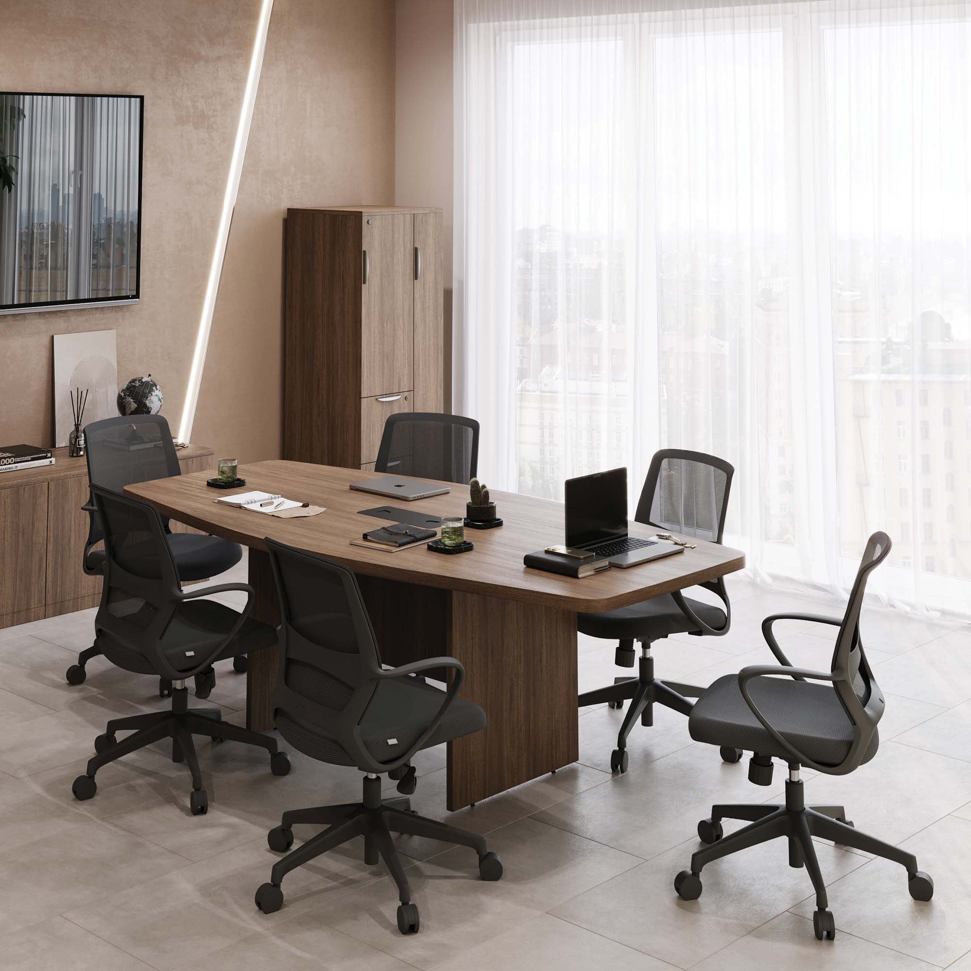 meeting room with a table, chairs and a huge window