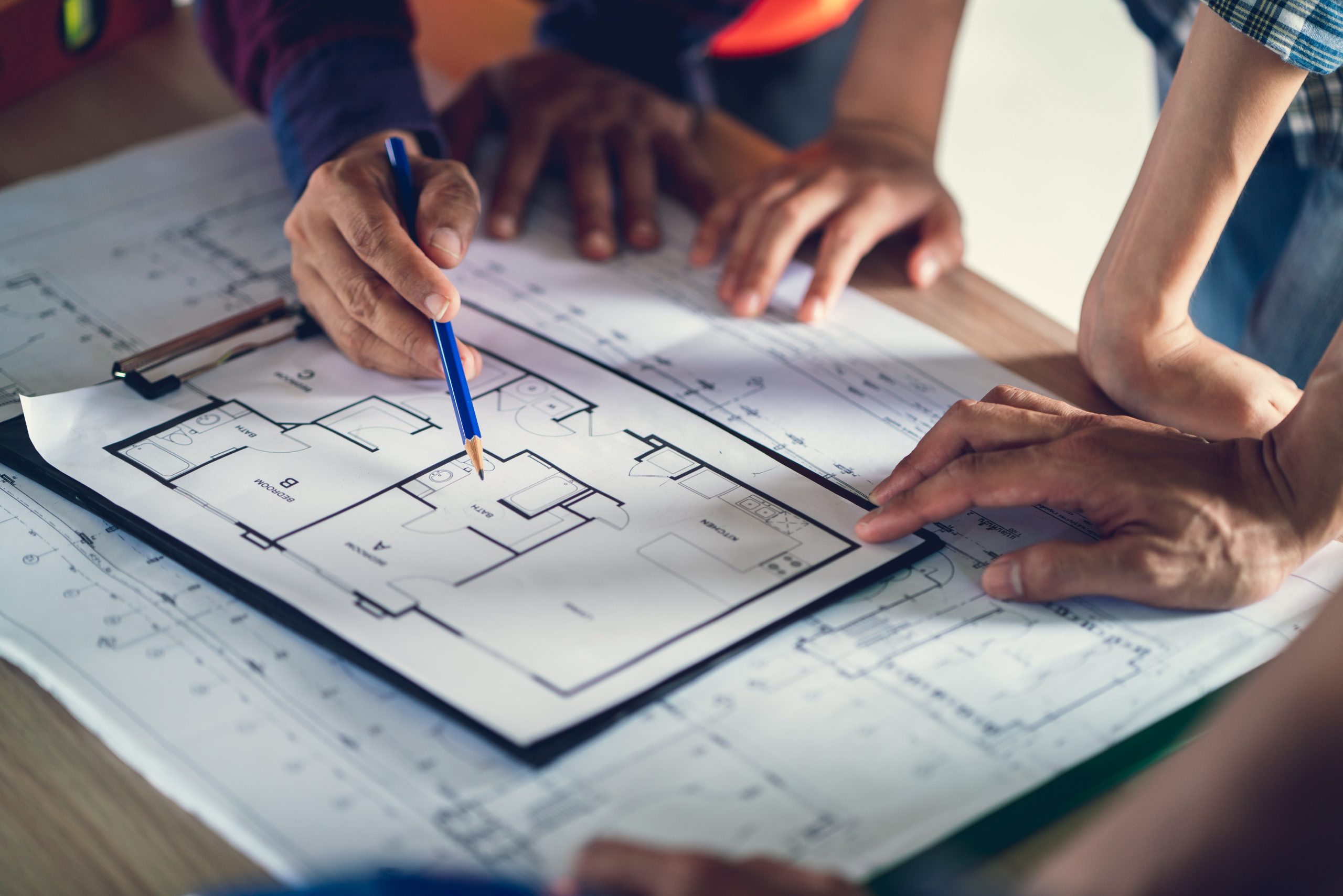 Architect & Engineer working drawing document about project plan